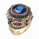 Bohemian Blue Rhinestone Finger Rings Ethnic Gold Plated Round Geometric Ring  Jewelry for Women