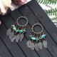 Bohemian Blue Stone Multi-layer Leaf Ear Drop Earrings Tassels Women Earring