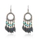 Bohemian Blue Stone Multi-layer Leaf Ear Drop Earrings Tassels Women Earring