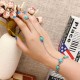 Bohemian Blue Turquoise Ring Bracelet Vintage Alloy Chain Bracelet Women Jewelry