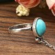 Bohemian Blue Turquoise Ring Bracelet Vintage Alloy Chain Bracelet Women Jewelry