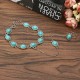 Bohemian Blue Turquoise Ring Bracelet Vintage Alloy Chain Bracelet Women Jewelry