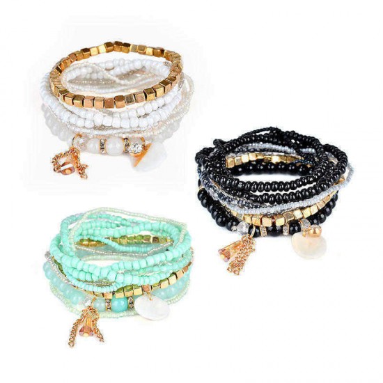 Bohemian Bracelet Crystal Beads Tassel Multilayer Bracelets for Women