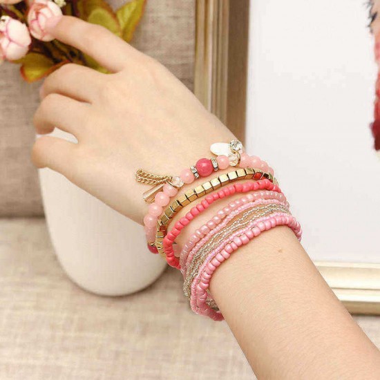 Bohemian Bracelet Crystal Beads Tassel Multilayer Bracelets for Women