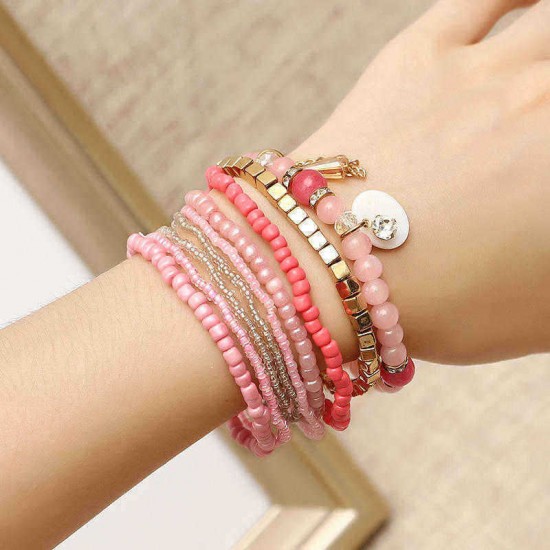 Bohemian Bracelet Crystal Beads Tassel Multilayer Bracelets for Women