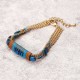 Bohemian Bracelet Gold Plated Blue Glass Bead Thread Charm Adjustable Bangle Boho Jewelry for Women