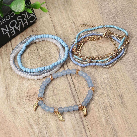 Bohemian Bracelet Leaves Chain Multilayer Beads Bracelets for Women