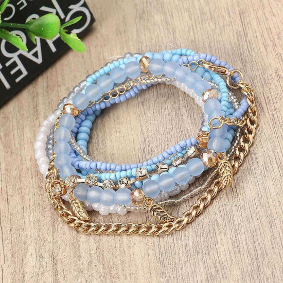 Bohemian Bracelet Leaves Chain Multilayer Beads Bracelets for Women