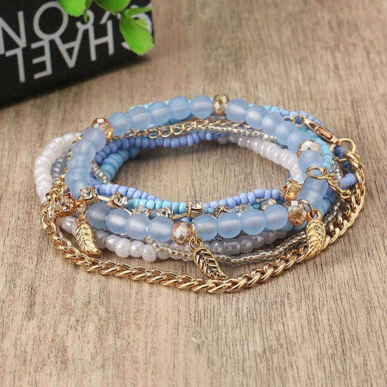 Bohemian Bracelet Leaves Chain Multilayer Beads Bracelets for Women