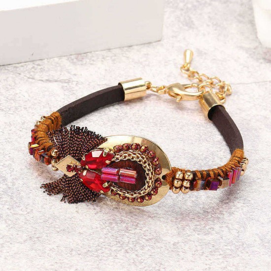 Bohemian Bracelet Luxury Gold Plated Leather Bangle Women Boho Jewelry Unique Gift