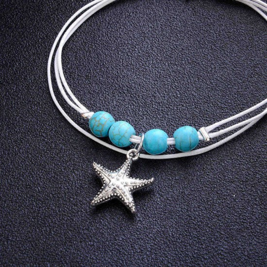 Bohemian Charm Anklet Wax Rope Blue Ball Beads Star Pendant Anklets Feet Accessories for Women