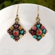 Bohemian Colorful Diamond Ear Drop Square Alloy Rhinestone Earring For Women