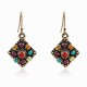 Bohemian Colorful Diamond Ear Drop Square Alloy Rhinestone Earring For Women