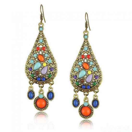 Bohemian Colorful Ethnic Tassel Ear Drop Earrings Piercing Earring for Women