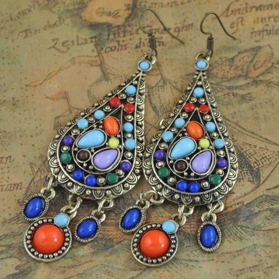 Bohemian Colorful Ethnic Tassel Ear Drop Earrings Piercing Earring for Women