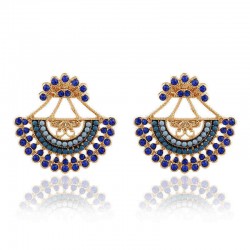 Bohemian Colorful Sector Drop Earrings Semicircle Rhinestone Piercing Ear Jacket Earring for Women