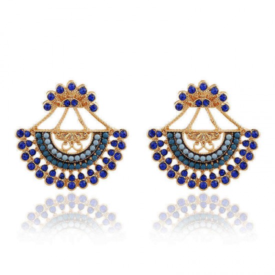 Bohemian Colorful Sector Drop Earrings Semicircle Rhinestone Piercing Ear Jacket Earring for Women