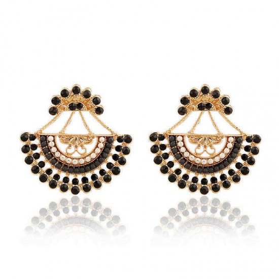 Bohemian Colorful Sector Drop Earrings Semicircle Rhinestone Piercing Ear Jacket Earring for Women