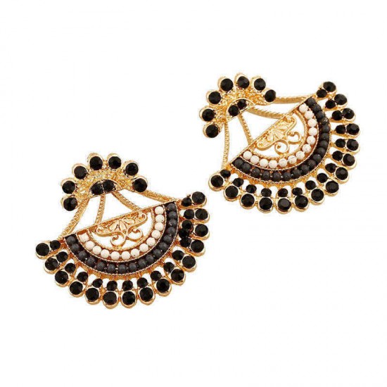 Bohemian Colorful Sector Drop Earrings Semicircle Rhinestone Piercing Ear Jacket Earring for Women