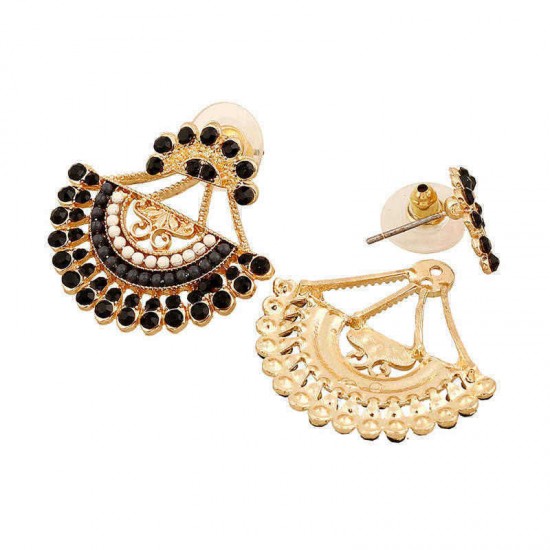 Bohemian Colorful Sector Drop Earrings Semicircle Rhinestone Piercing Ear Jacket Earring for Women