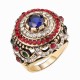 Bohemian Gold Plated Finger Ring Opal Blue Resin Crystal Hollow Rings Ethnic Gift for Women