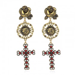 Bohemian Gold Plated Rose Flower Cross Gold Earring Drop Long Dangle Earrings for Women