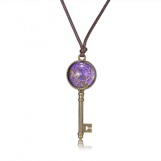 Bohemian Gypsophila Metal Key Pendant Necklace Vintage delicacy Gift for Women