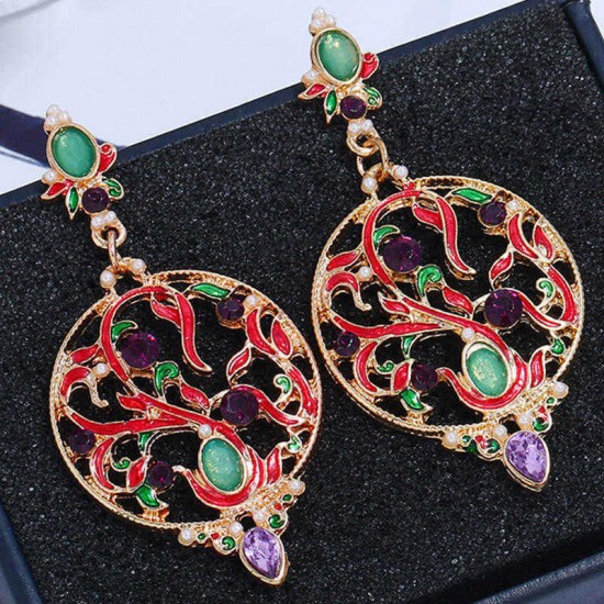 Bohemian Hallow Earrings Rhinestone Retro Style Ear Drop Alloy Earring For Women