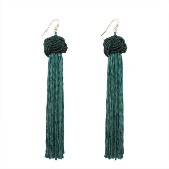 Bohemian Hand-woven Braided Rope Knot Long Tassel Earrings Ethnic Jewelry for Women