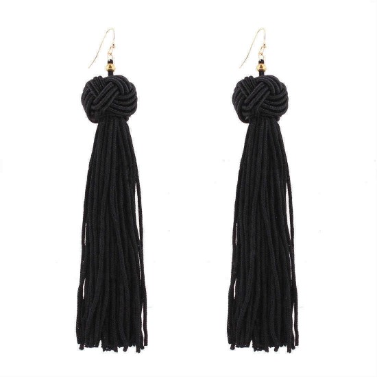 Bohemian Hand-woven Braided Rope Knot Long Tassel Earrings Ethnic Jewelry for Women