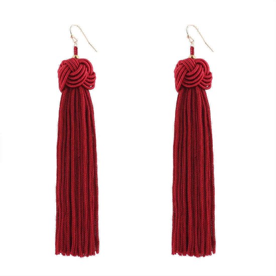 Bohemian Hand-woven Braided Rope Knot Long Tassel Earrings Ethnic Jewelry for Women