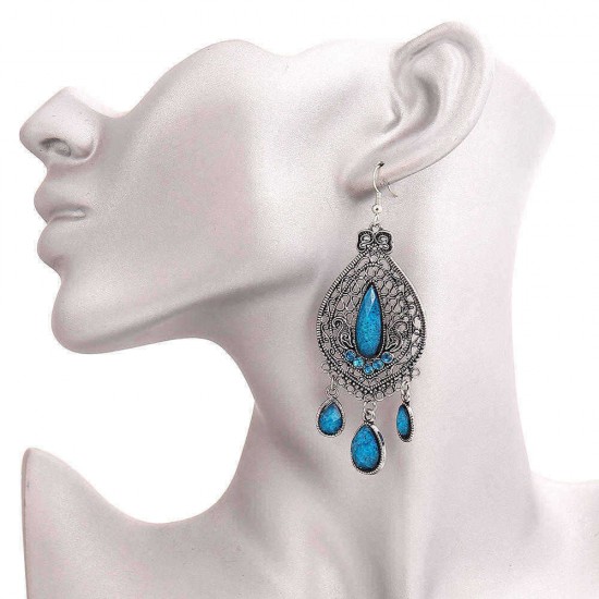 Bohemian Hollow Ear Drop Earring Elegant Leaf Rhinestone Tassels Earrings Ethnic Jeweley for Women