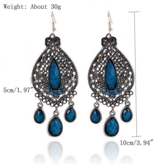 Bohemian Hollow Ear Drop Earring Elegant Leaf Rhinestone Tassels Earrings Ethnic Jeweley for Women