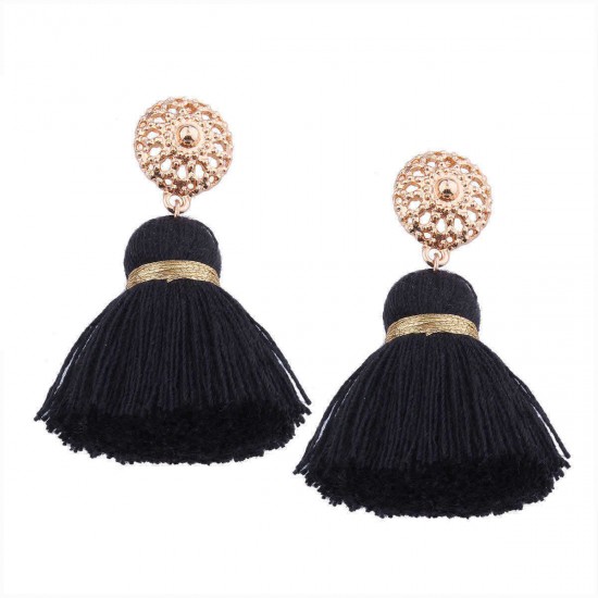 Bohemian Hollow Sun Stud Weaving Tassels Long Dangle Retro Earrings Ear Drop for Women