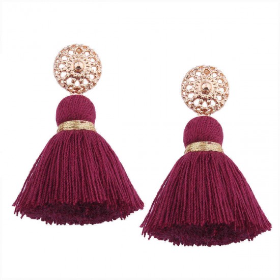 Bohemian Hollow Sun Stud Weaving Tassels Long Dangle Retro Earrings Ear Drop for Women