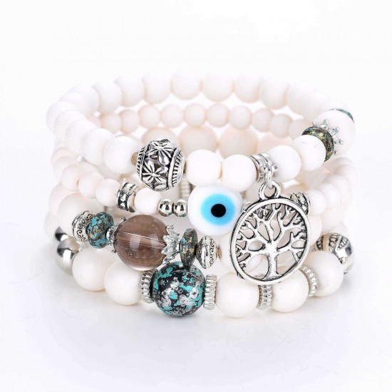 Bohemian Hollow Tree of Life Elastic Beads Multilayer Bangle Bracelet Gift for Women