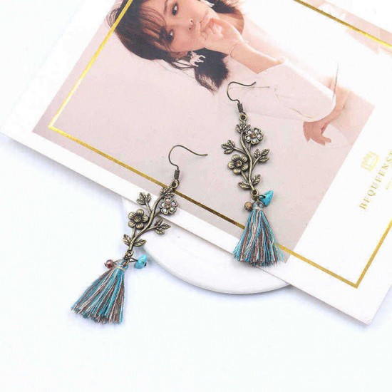 Bohemian Leavers Tassels Drop Earring Retro Antique Gold Long Pendant Earring for Women