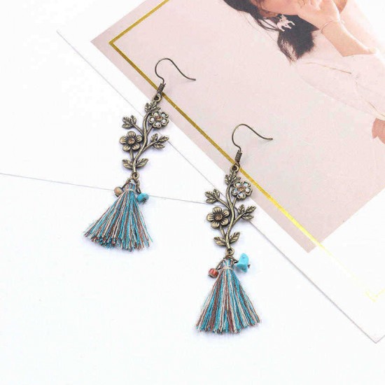 Bohemian Leavers Tassels Drop Earring Retro Antique Gold Long Pendant Earring for Women