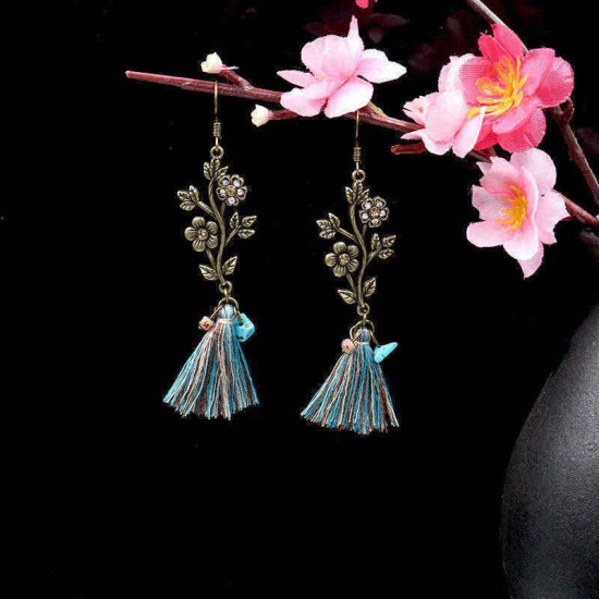 Bohemian Leavers Tassels Drop Earring Retro Antique Gold Long Pendant Earring for Women