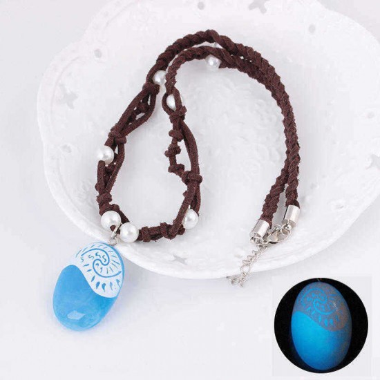 Bohemian Luminous Glowing Drop Pendant Necklace Leather Chain Pearl Necklace for Women Gift