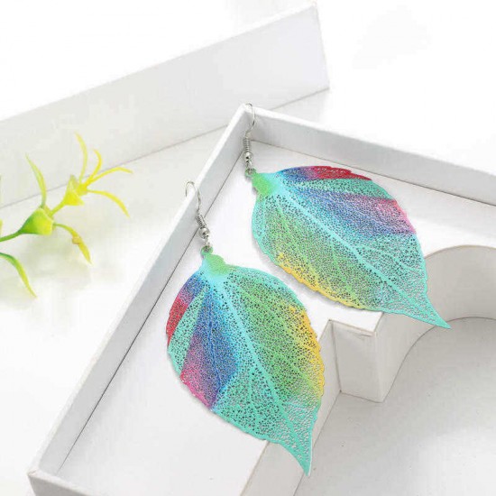 Bohemian Luxury Zinc Alloy Colorful Leaf Drop Earring Statement Piercing Dangle Earrings for Women