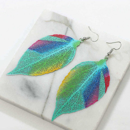 Bohemian Luxury Zinc Alloy Colorful Leaf Drop Earring Statement Piercing Dangle Earrings for Women