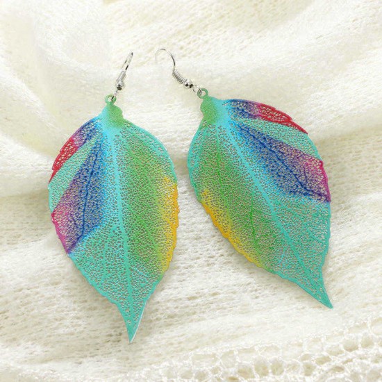 Bohemian Luxury Zinc Alloy Colorful Leaf Drop Earring Statement Piercing Dangle Earrings for Women