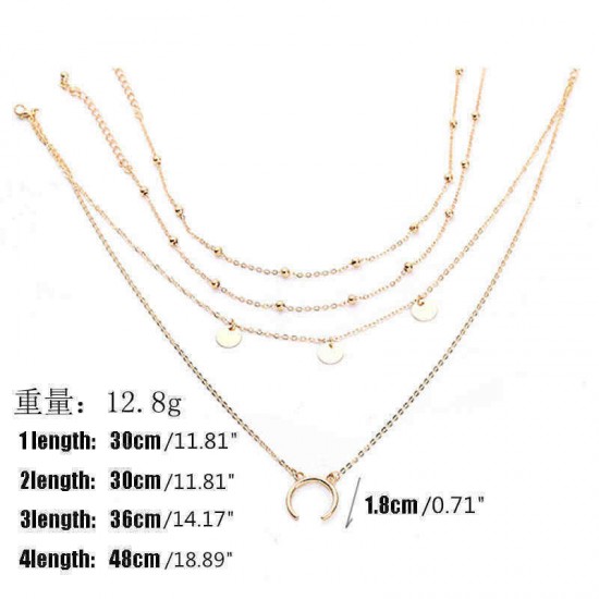 Bohemian Moon Multi-layer Necklace Round Pendant Alloy Necklace For Women