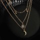 Bohemian Moon Multi-layer Pendant Necklace Sun Rhinestone Bell Tassel Chain Necklace