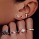 Bohemian Moon Star Heart Stud Earrings Set Crystal Flower Earring - 9 Piece Set