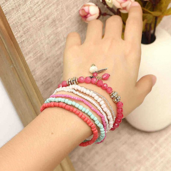 Bohemian Pine Cone Leaf Pendant Beads Multilayer Bracelet Jewelry for Women