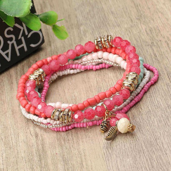 Bohemian Pine Cone Leaf Pendant Beads Multilayer Bracelet Jewelry for Women