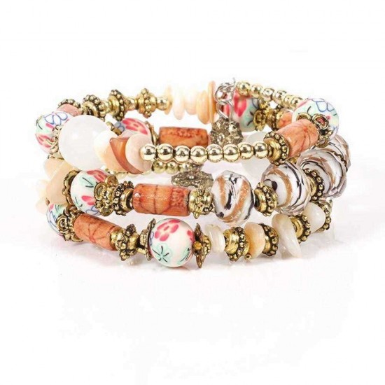 Bohemian Printed Bead Bracelet Multi-Layer Bead Bracelet Retro Style For Women