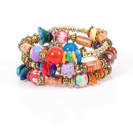 Bohemian Printed Bead Bracelet Multi-Layer Bead Bracelet Retro Style For Women